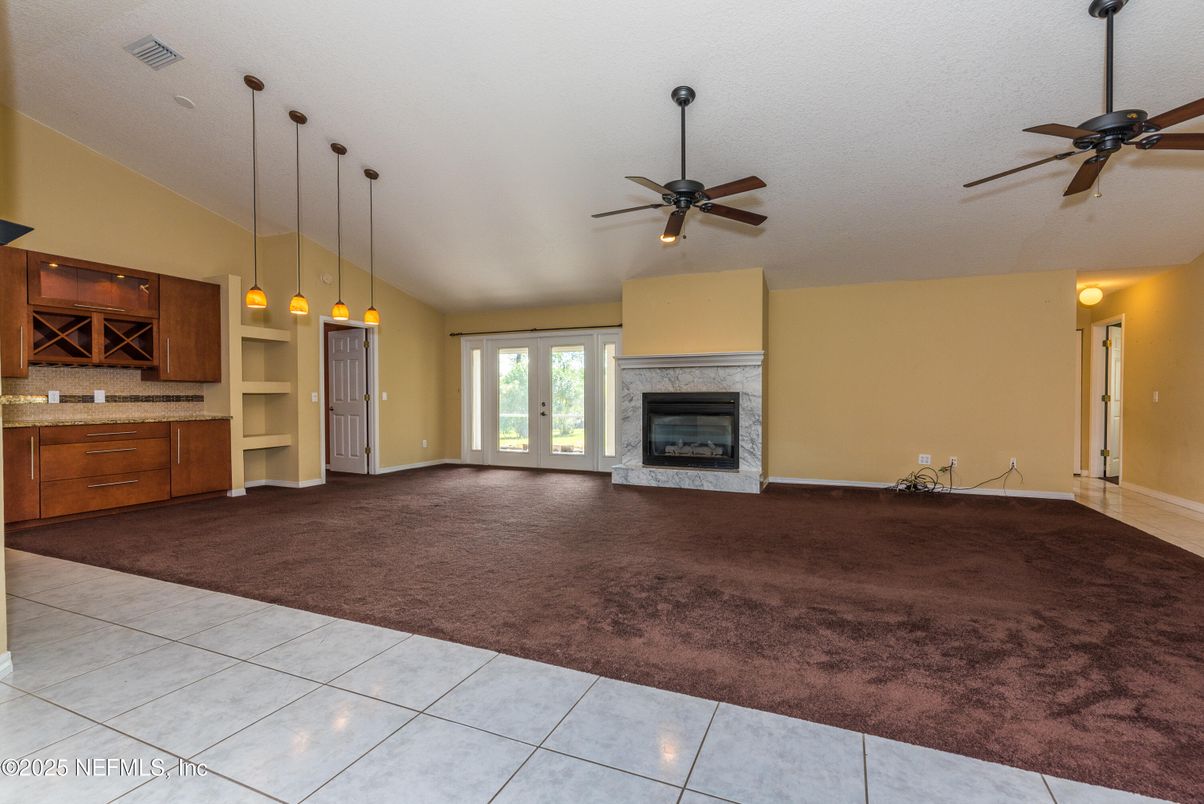 Empty room, Fireplace, Interior, Pendant Lights