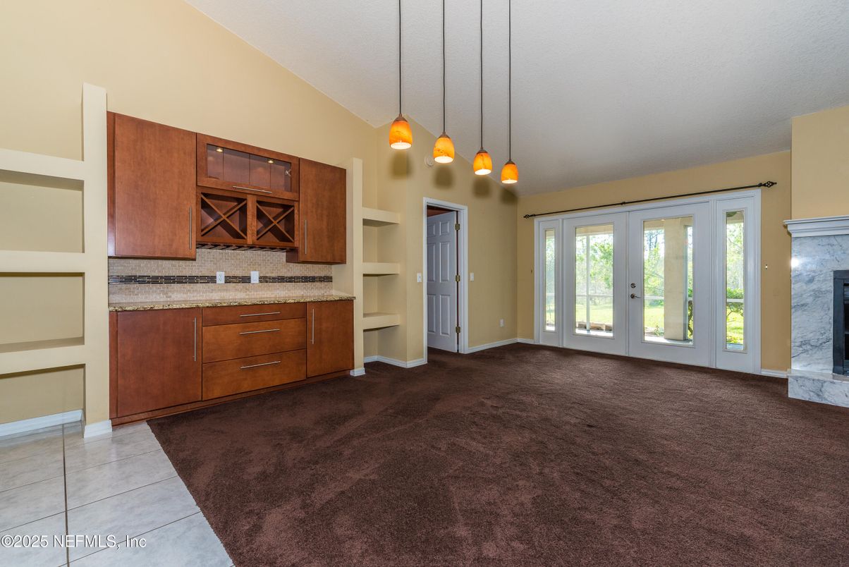 Empty room, Fireplace, Interior, Pendant Lights