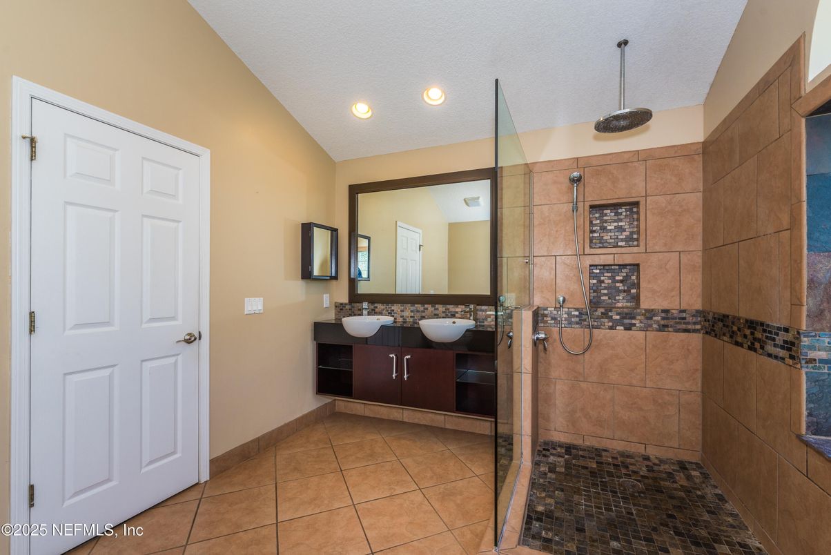 Bathroom, Dual Sink Vanities, Glass Shower, Interior, Recessed Lighting