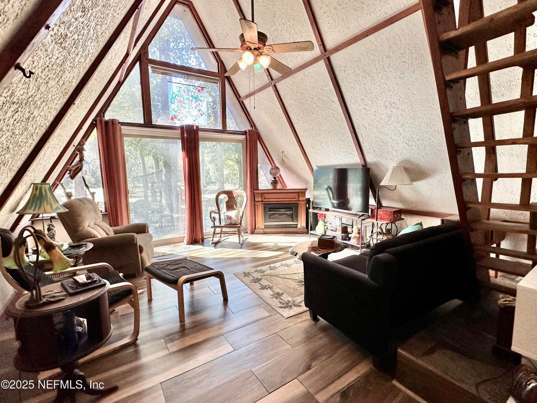 Fireplace, Interior, Living room, Wooden Beams, Wood Texture Flooring