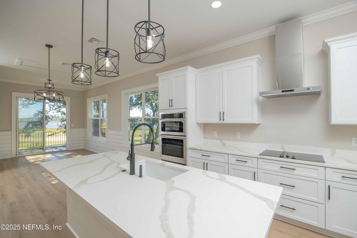 Interior, Kitchen, Pendant Lights, Recessed Lighting, Wood Texture Flooring