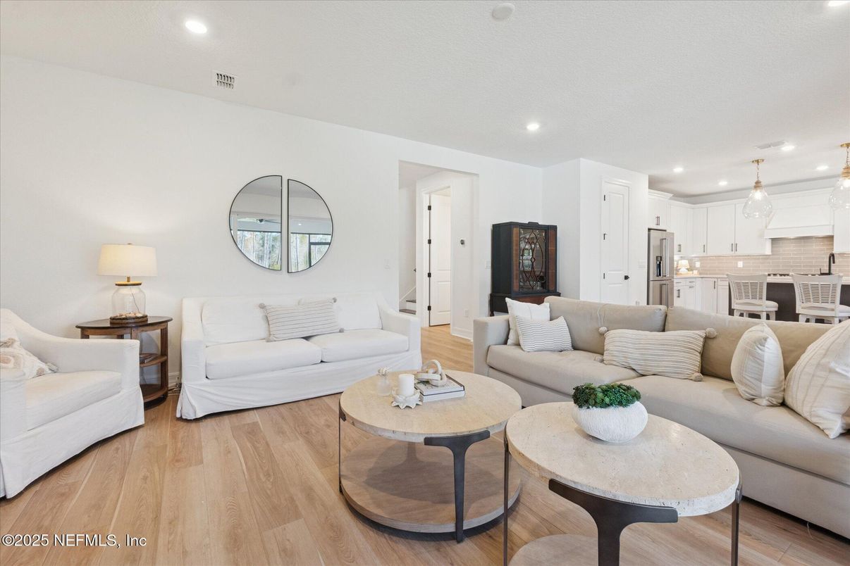 Interior, Kitchen, Living room, Pendant Lights, Recessed Lighting, Stainless Steel Appliances, Wood Texture Flooring