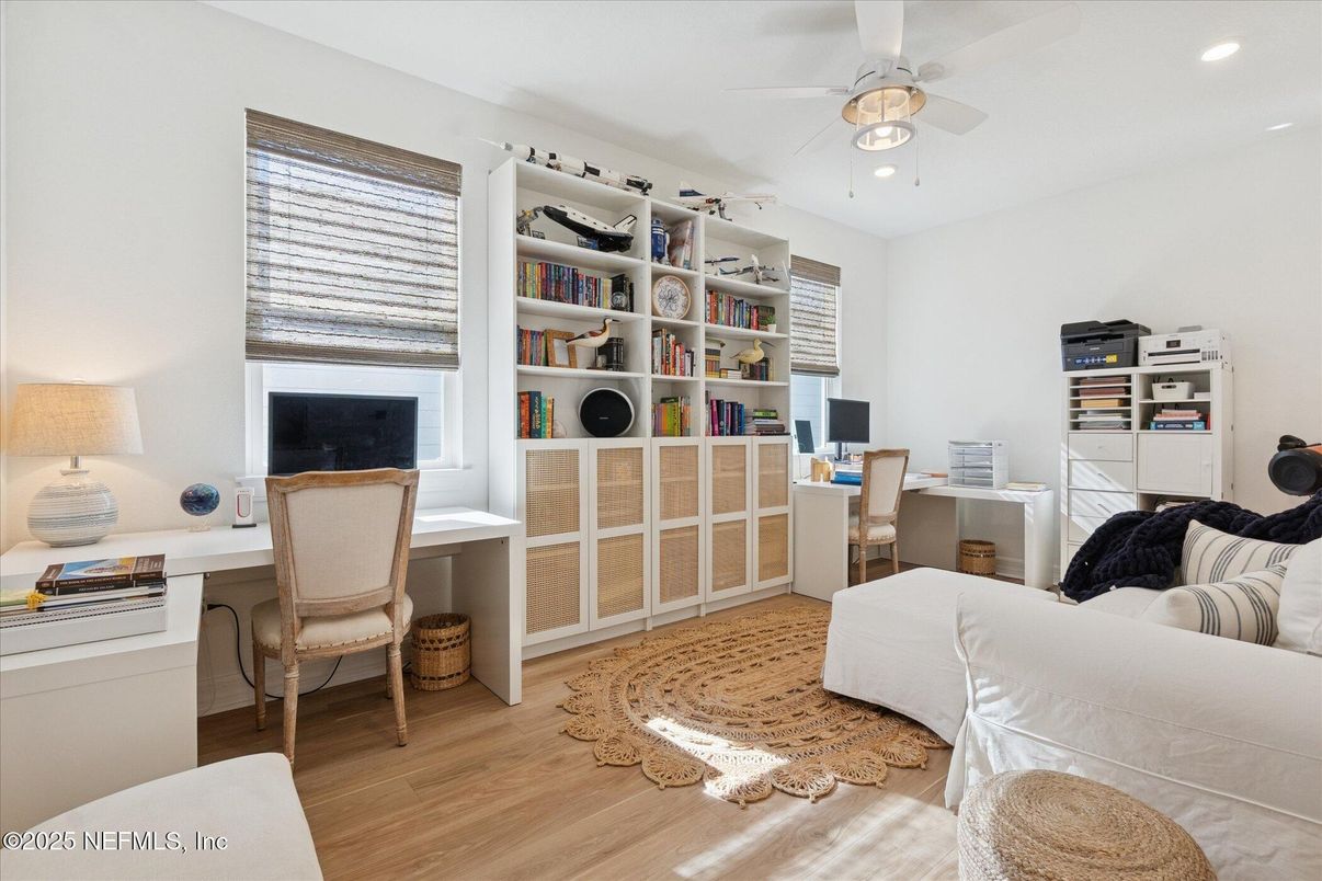 Home Office, Interior, Recessed Lighting, Wood Texture Flooring