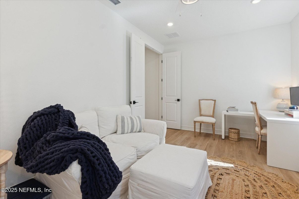 Home Office, Interior, Living room, Recessed Lighting, Wood Texture Flooring