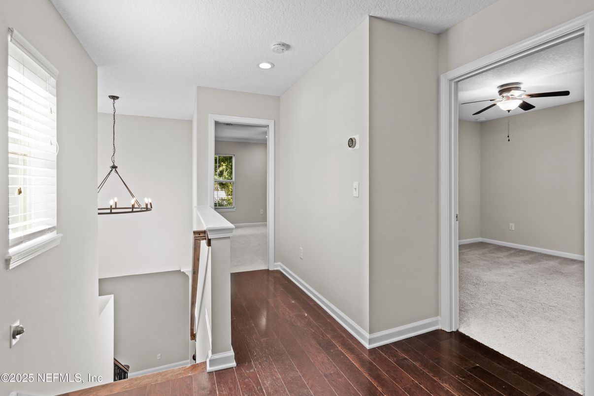 Chandelier, Empty room, Interior, Recessed Lighting, Wood Texture Flooring