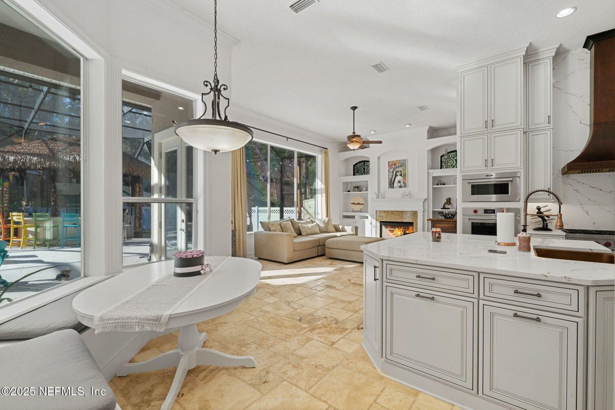 Dining room, Fireplace, Interior, Kitchen, Living room, Pendant Lights, Recessed Lighting