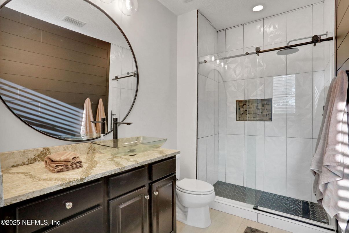 Bathroom, Glass Shower, Interior, Recessed Lighting