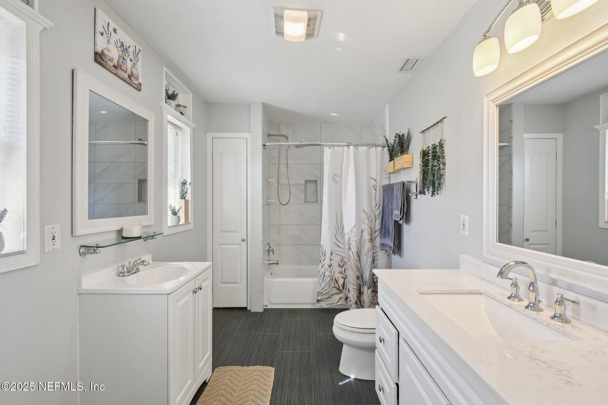 Bathroom, Dual Sink Vanities, Interior, Marble Walls, Recessed Lighting
