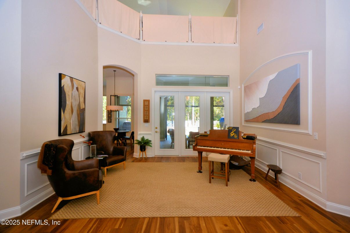 Interior, Pendant Lights, Piano, Wood Texture Flooring