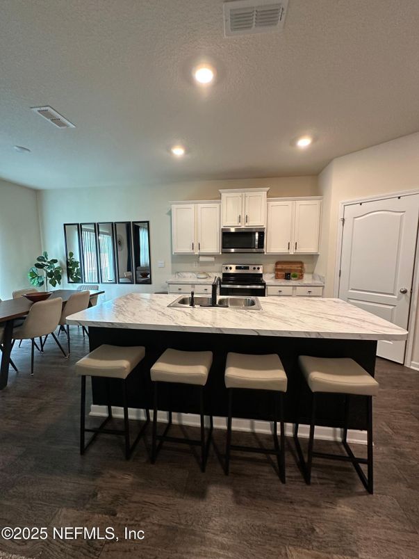 Dining room, Interior, Kitchen, Recessed Lighting, Wood Texture Flooring