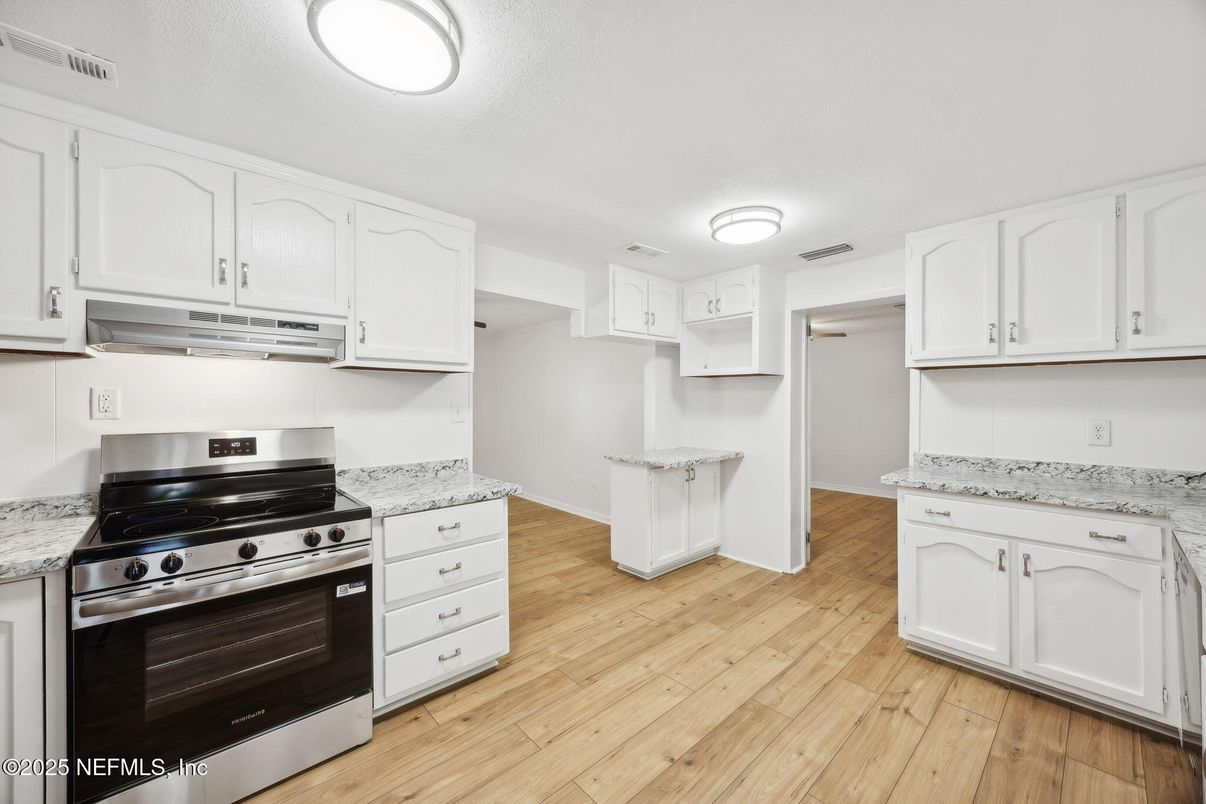 Interior, Kitchen, Stainless Steel Appliances, Wood Texture Flooring