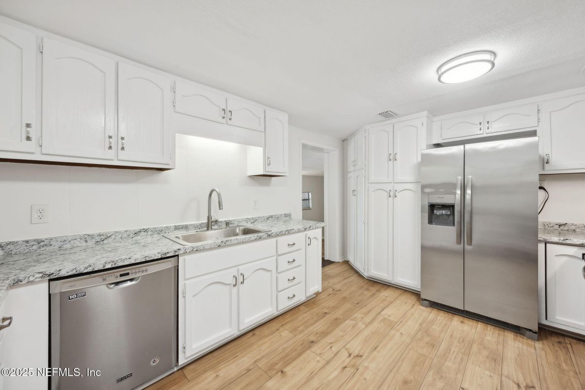 Interior, Kitchen, Stainless Steel Appliances, Wood Texture Flooring