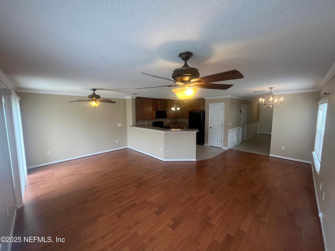 Chandelier, Empty room, Interior, Kitchen, Wood Texture Flooring