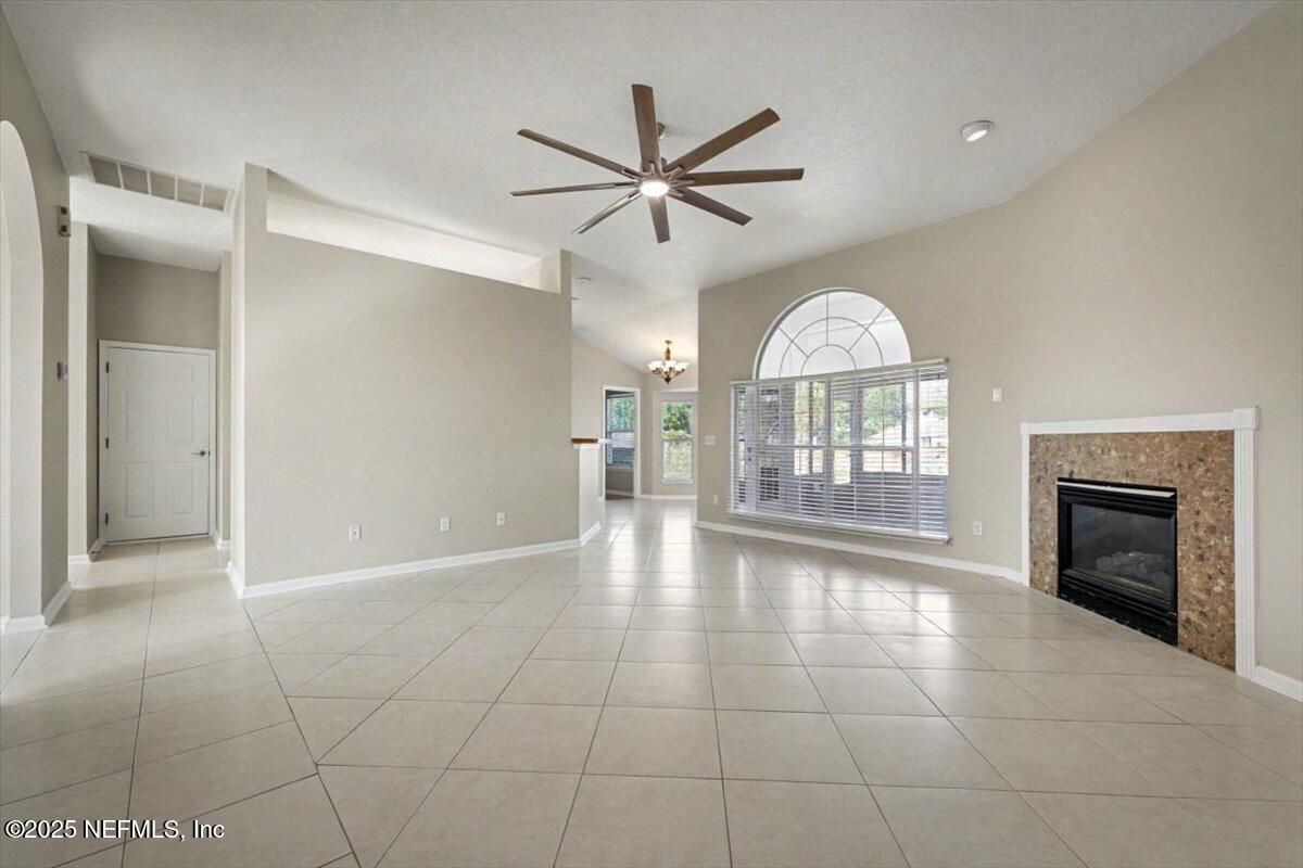 Chandelier, Empty room, Fireplace, Interior, Recessed Lighting