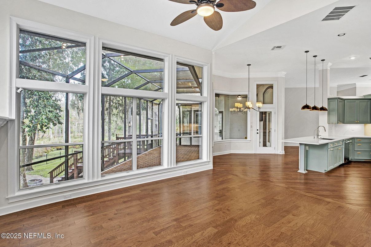 Interior, Kitchen, Pendant Lights, Recessed Lighting, Wood Texture Flooring