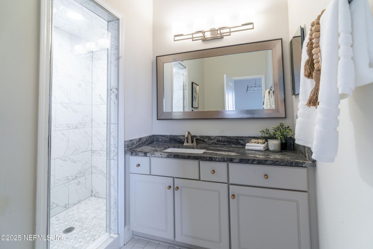 Bathroom, Glass Shower, Interior, Marble Walls