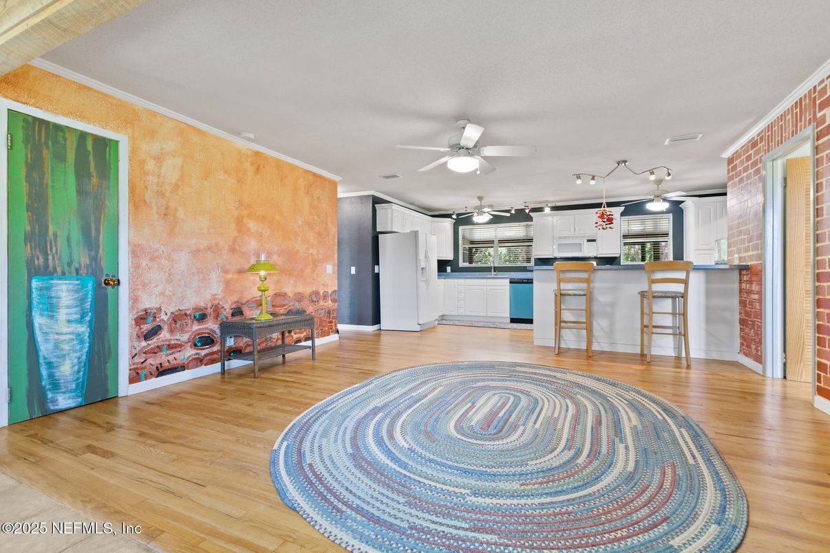 Interior, Kitchen, Stone Walls, Wood Texture Flooring