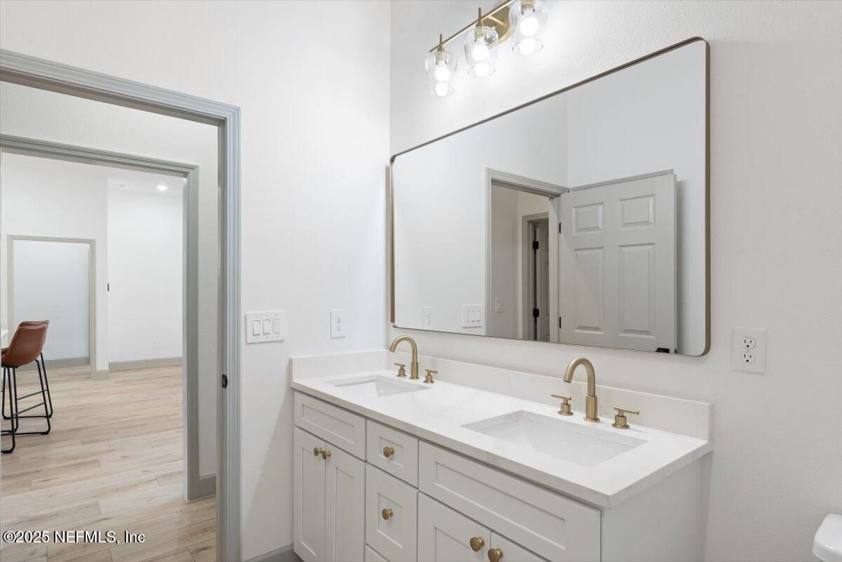 Bathroom, Dual Sink Vanities, Interior, Wood Texture Flooring