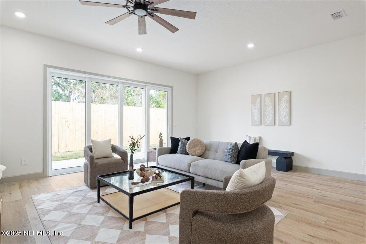 Interior, Living room, Recessed Lighting, Wood Texture Flooring