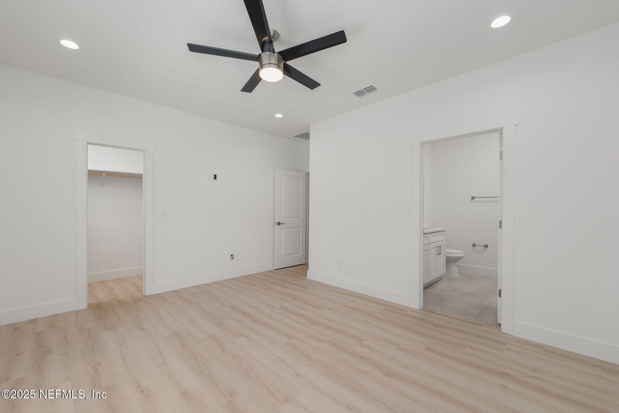 Bathroom, Empty room, Interior, Recessed Lighting, Wood Texture Flooring