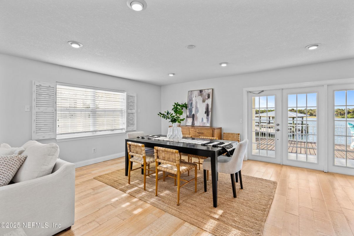 Dining room, Interior, Recessed Lighting, Water, Wood Texture Flooring