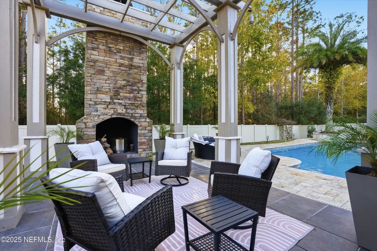 Exterior, Fireplace, Pool