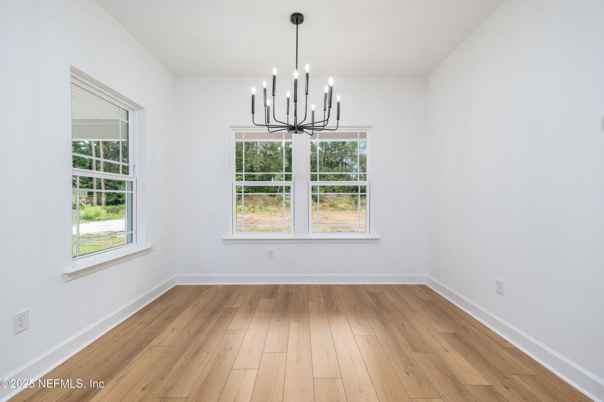 Chandelier, Empty room, Interior, Pendant Lights, Wood Texture Flooring