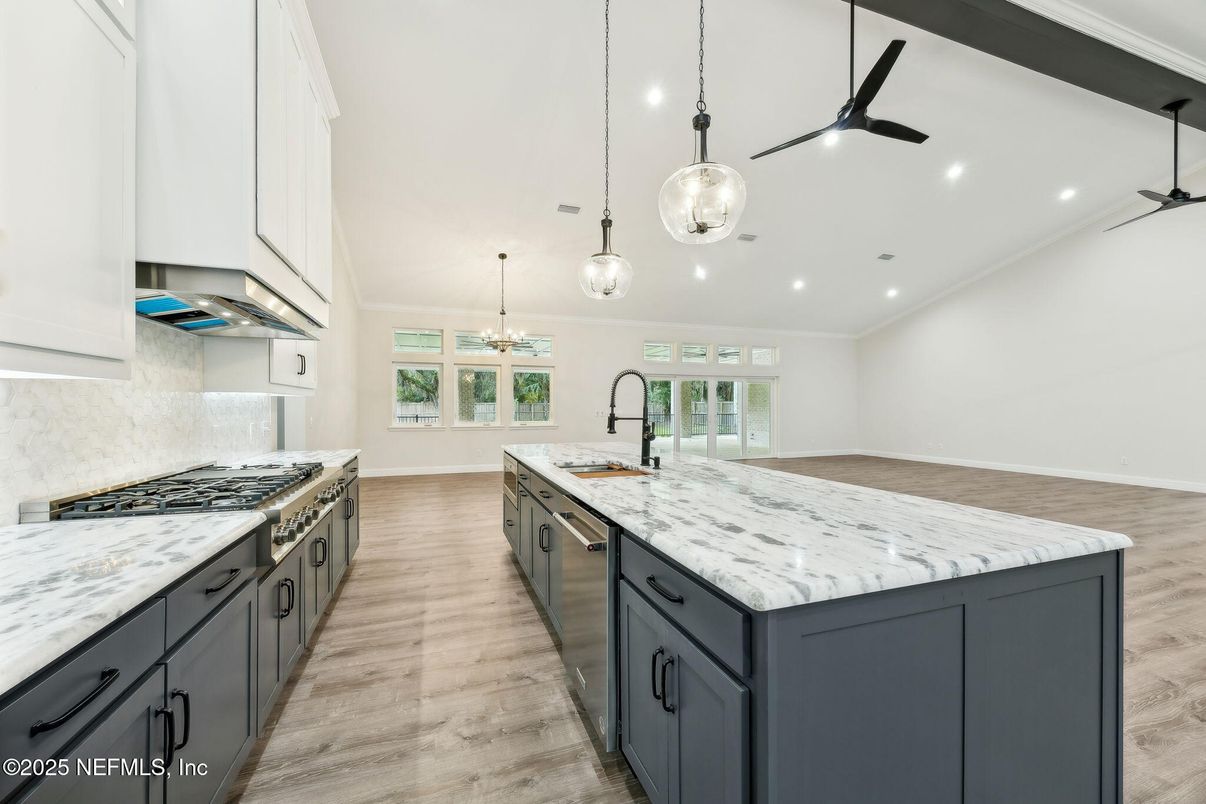 Chandelier, Interior, Kitchen, Pendant Lights, Recessed Lighting, Wood Texture Flooring