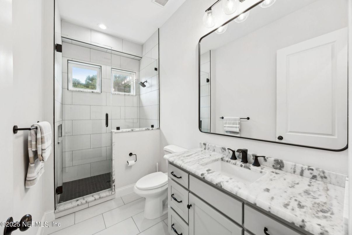 Bathroom, Dual Sink Vanities, Glass Shower, Interior, Recessed Lighting