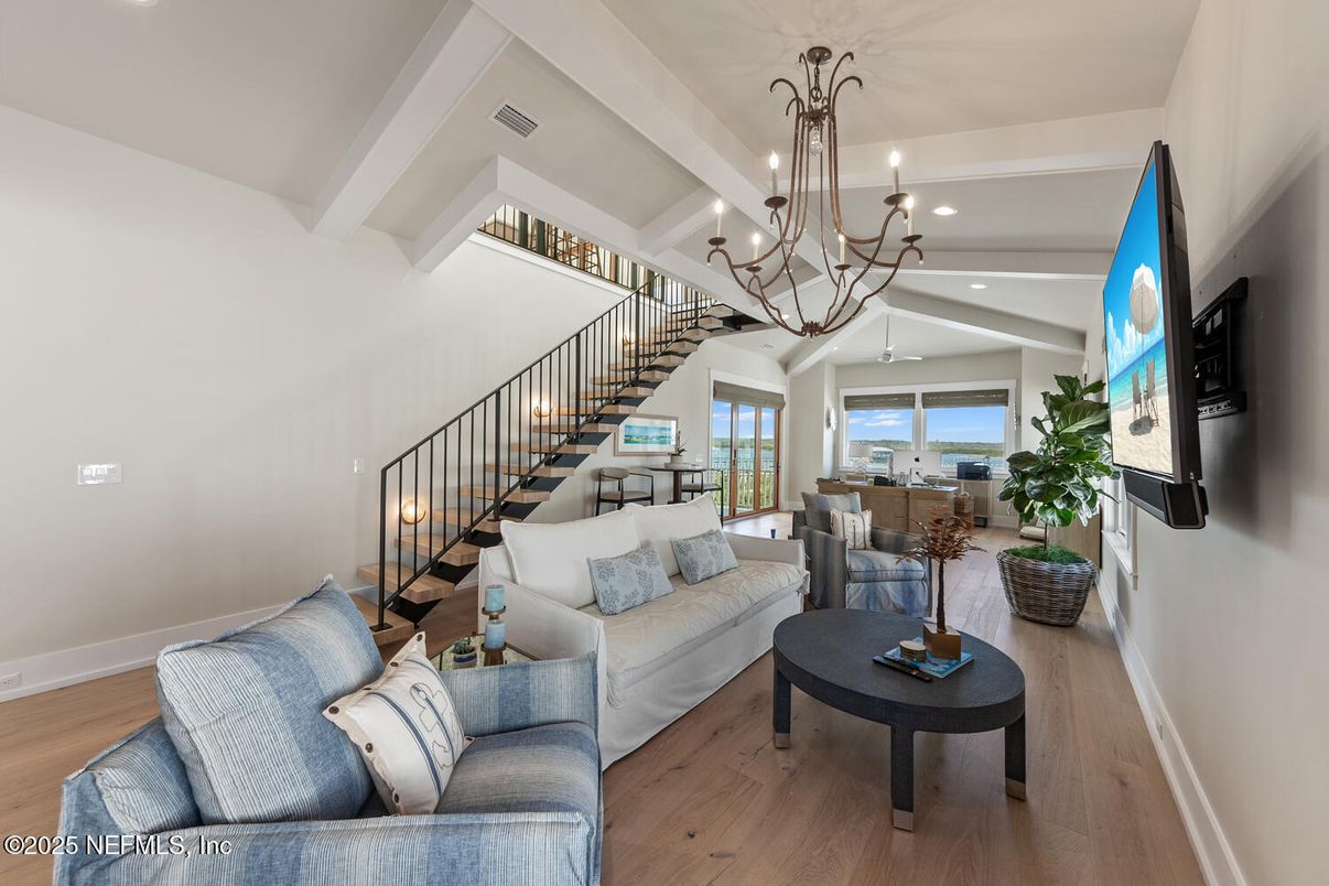 Chandelier, Interior, Living room, Recessed Lighting, Water, Wood Texture Flooring