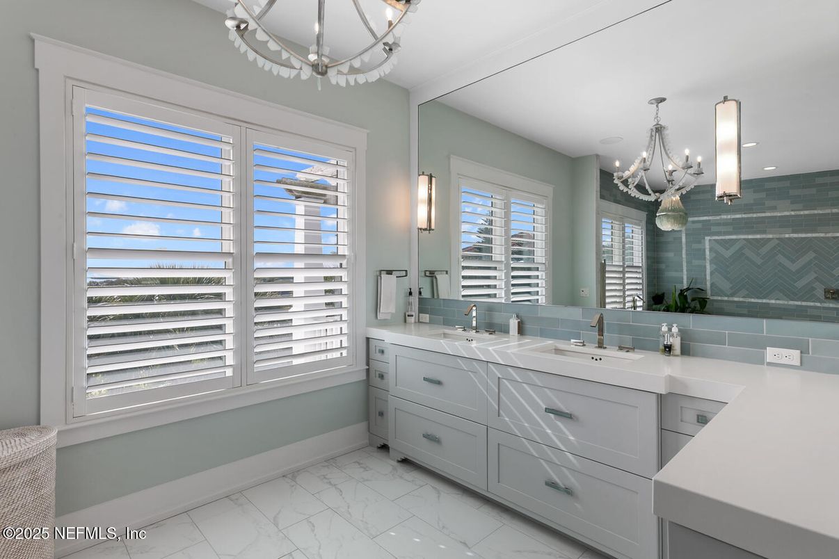 Bathroom, Chandelier, Interior, Marble, Recessed Lighting