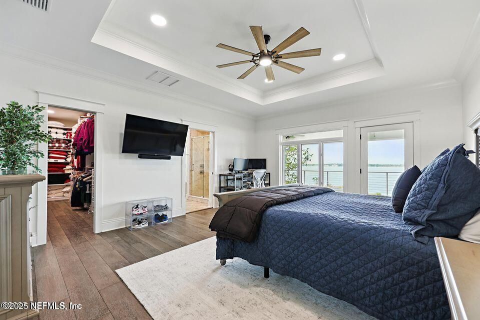 Bedroom, Interior, Recessed Lighting, Water, Wood Texture Flooring