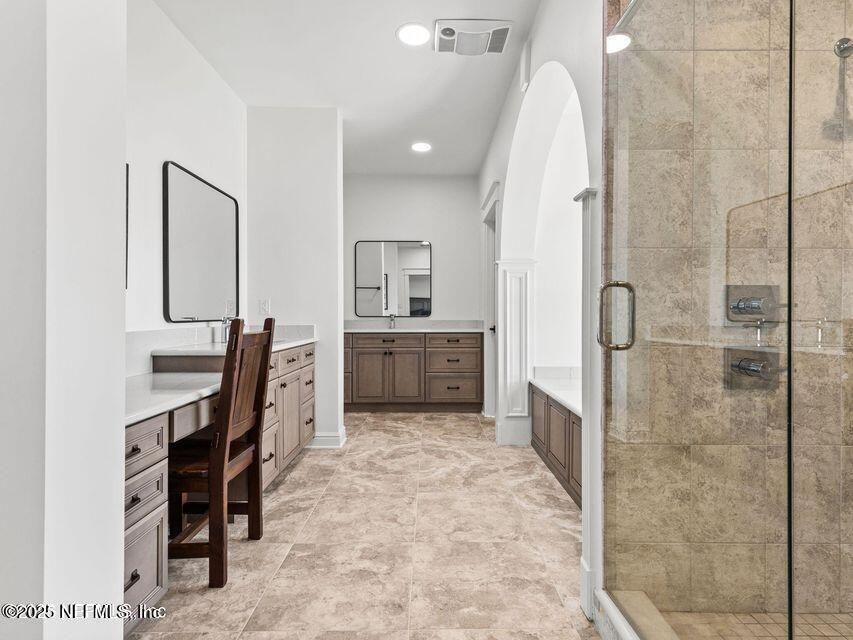 Bathroom, Dual Sink Vanities, Glass Shower, Interior, Recessed Lighting