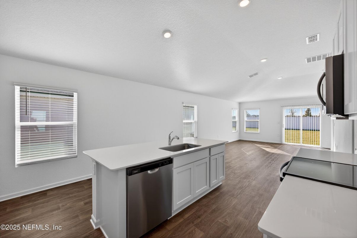 Interior, Kitchen, Recessed Lighting, Wood Texture Flooring