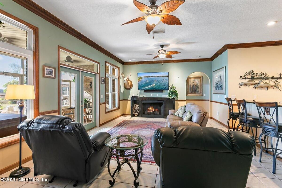 Dining room, Fireplace, Interior, Living room, Recessed Lighting