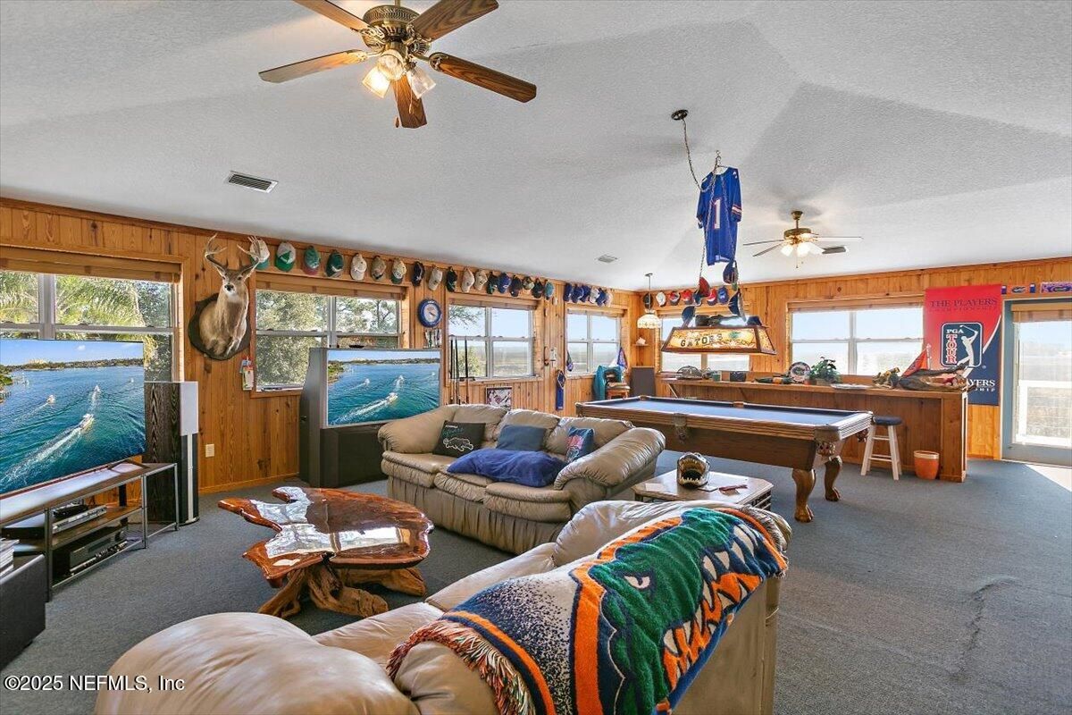 Billiard Table, Game Room, Interior, Living room, Pendant Lights, Wooden Walls