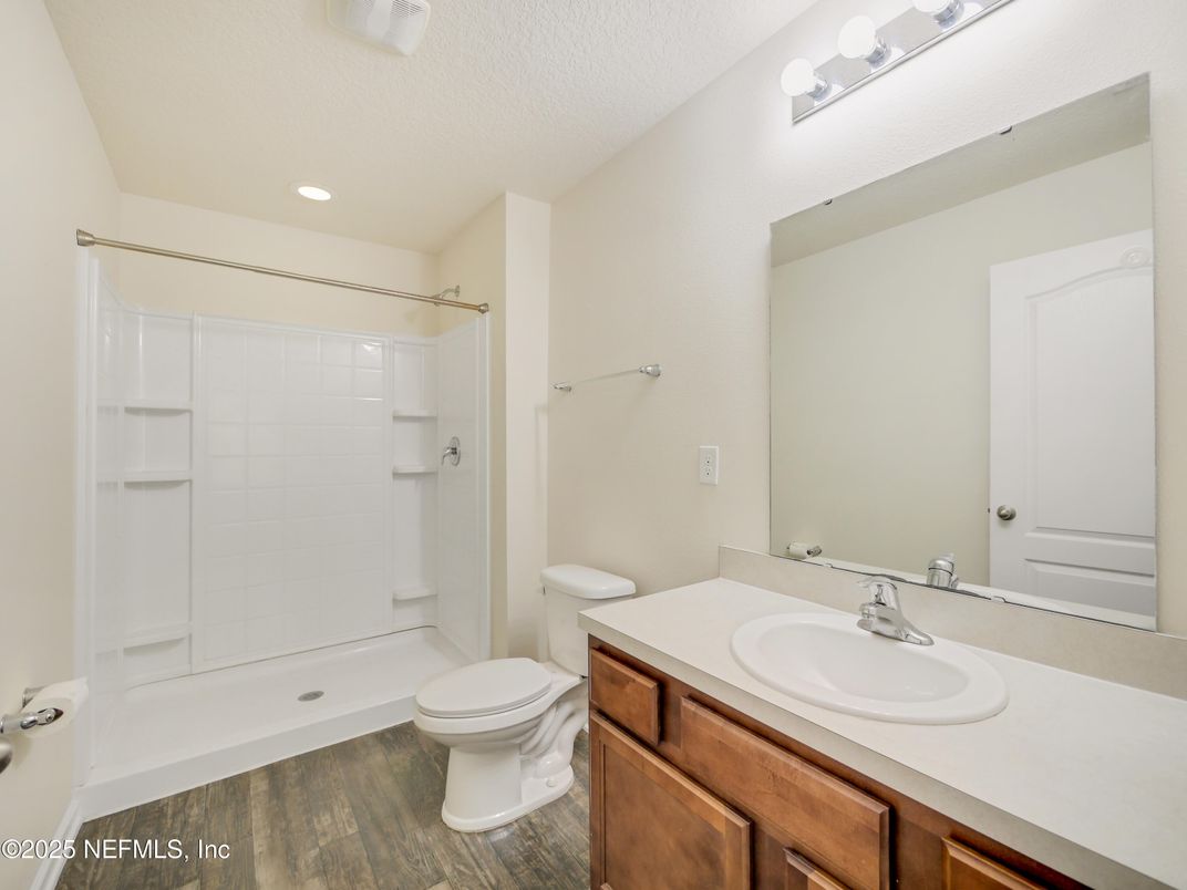 Bathroom, Interior, Recessed Lighting, Wood Texture Flooring