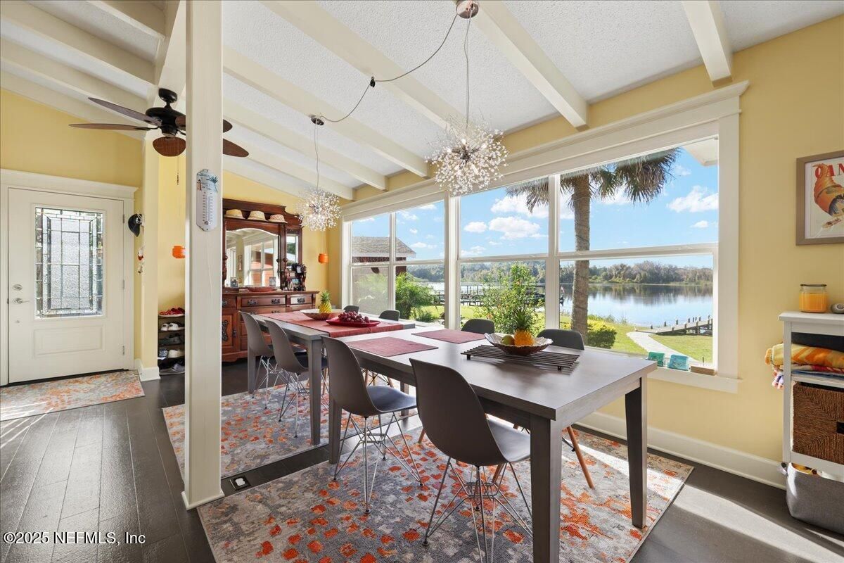 Chandelier, Dining room, Interior, Pendant Lights, Water, Wood Texture Flooring