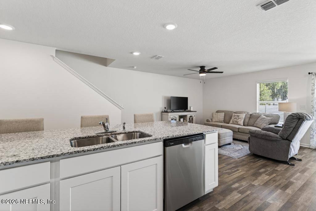 Interior, Kitchen, Living room, Recessed Lighting, Wood Texture Flooring