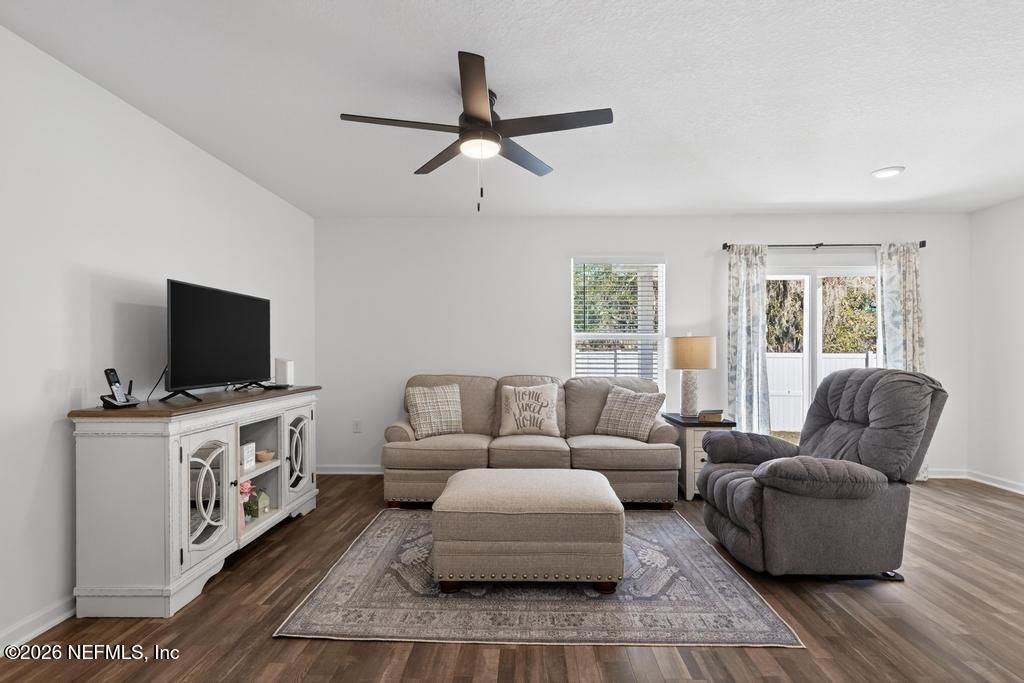 Interior, Living room, Recessed Lighting, Wood Texture Flooring