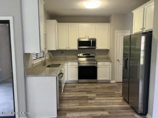 Interior, Kitchen, Stainless Steel Appliances, Wood Texture Flooring