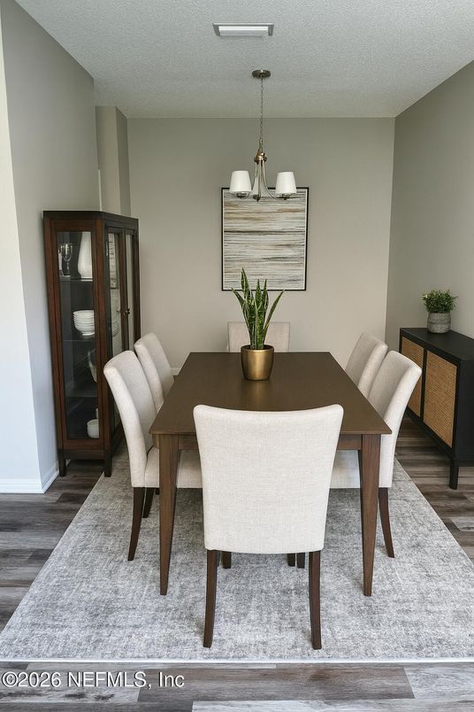 Chandelier, Dining room, Interior, Wood Texture Flooring
