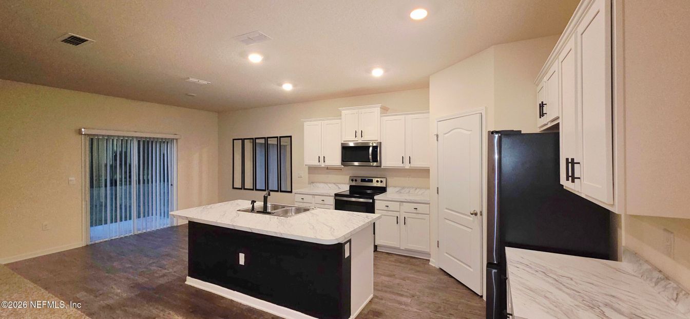 Interior, Kitchen, Recessed Lighting, Wood Texture Flooring