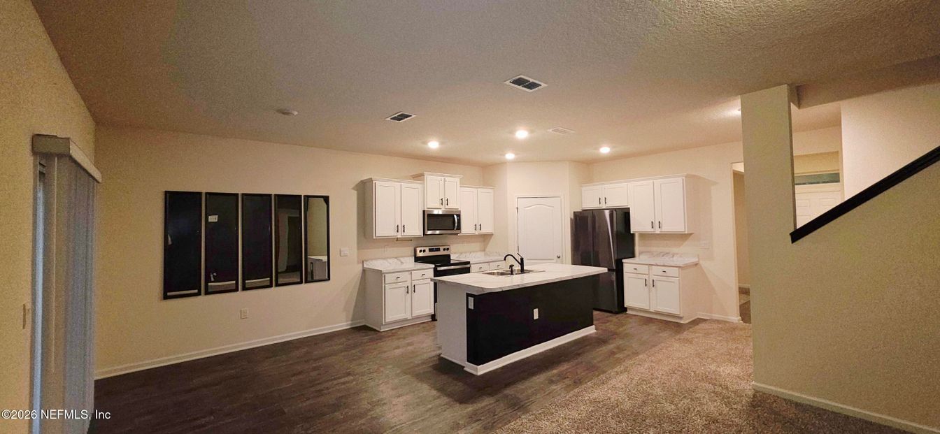 Interior, Kitchen, Recessed Lighting, Wood Texture Flooring