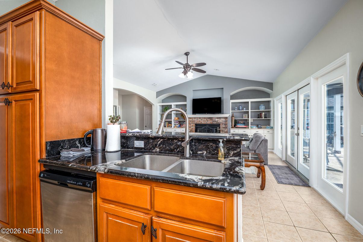 Dining room, Fireplace, Interior, Kitchen