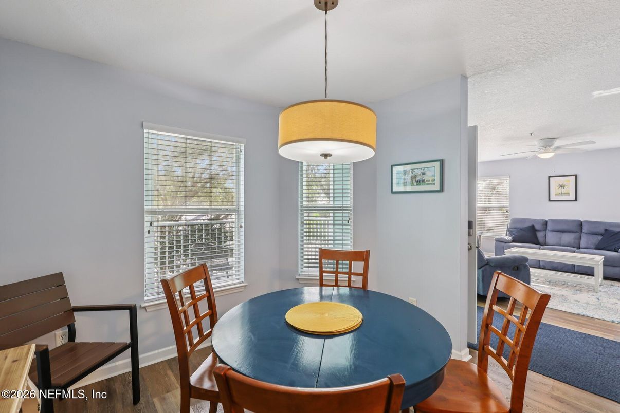 Dining room, Interior, Living room, Pendant Lights, Wood Texture Flooring