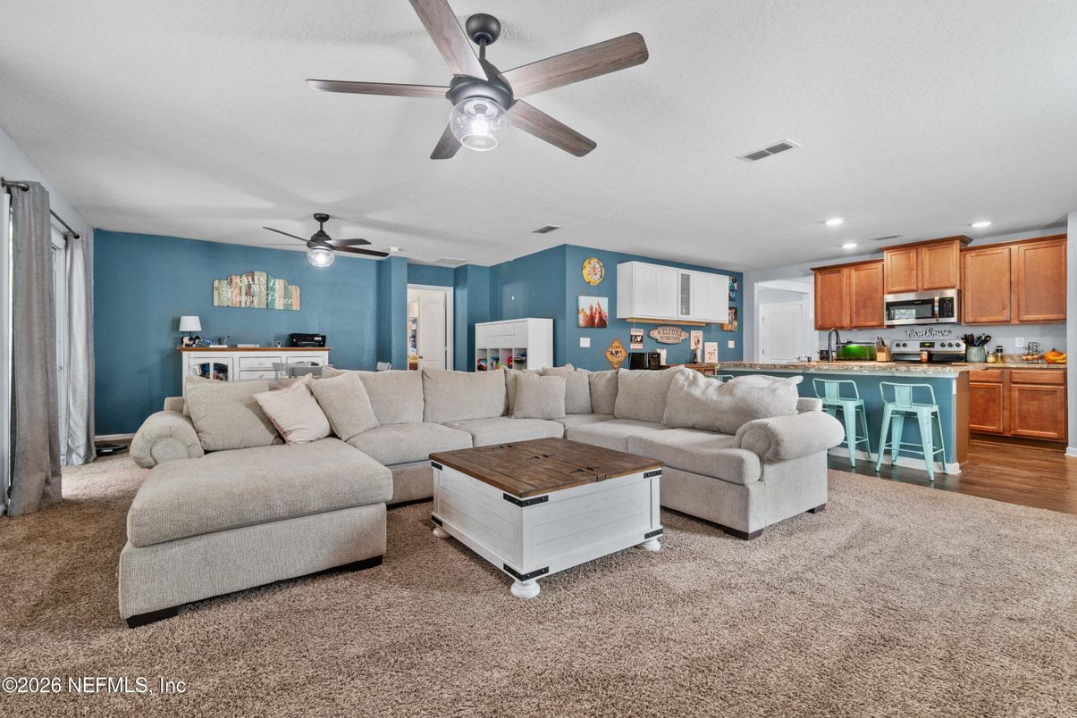 Interior, Kitchen, Living room, Recessed Lighting, Wood Texture Flooring