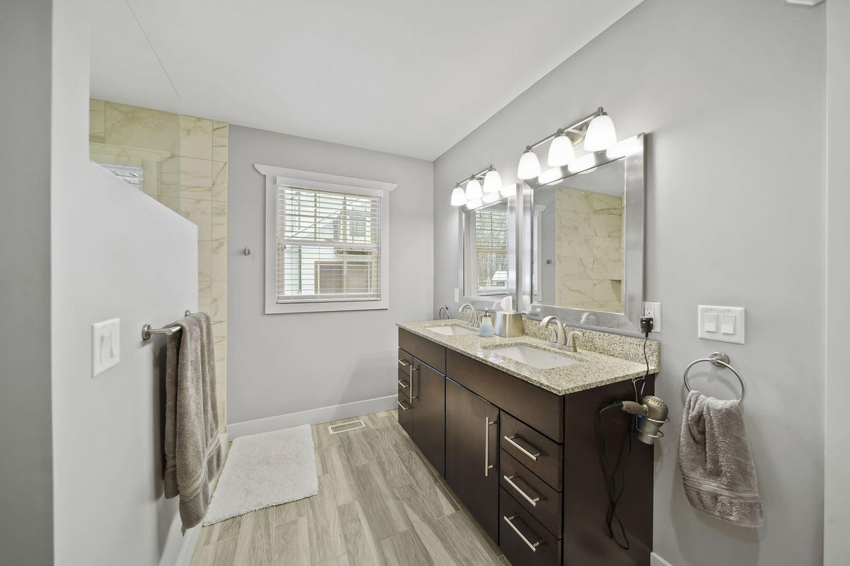 Bathroom, Dual Sink Vanities, Interior, Wood Texture Flooring
