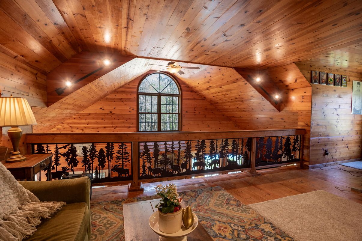 Fireplace, Interior, Recessed Lighting, Wooden Ceilings, Wood Texture Flooring, Wooden Walls