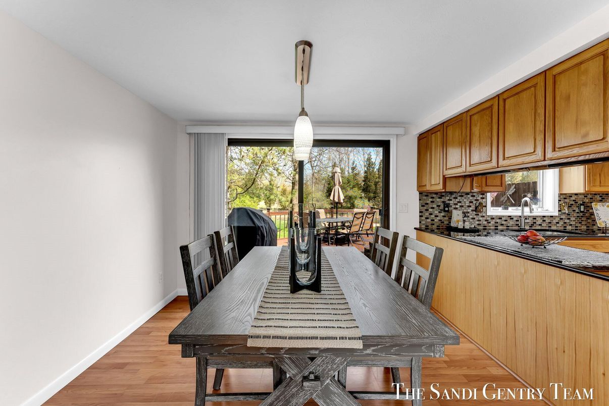 Dining room, Interior, Pendant Lights, Wood Texture Flooring